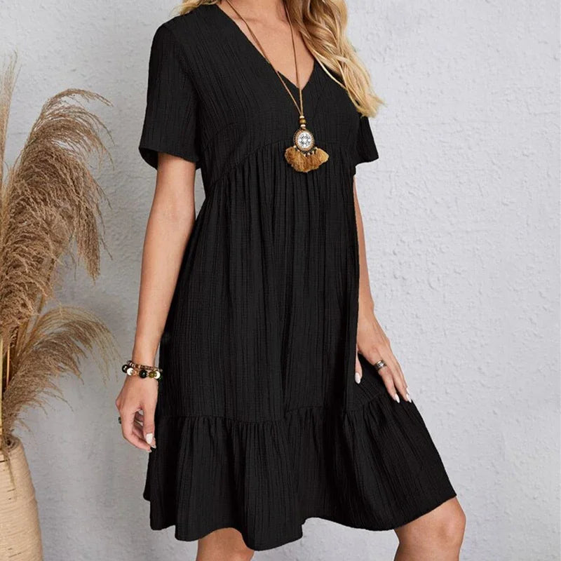 Robe Plissée à Manches Courtes