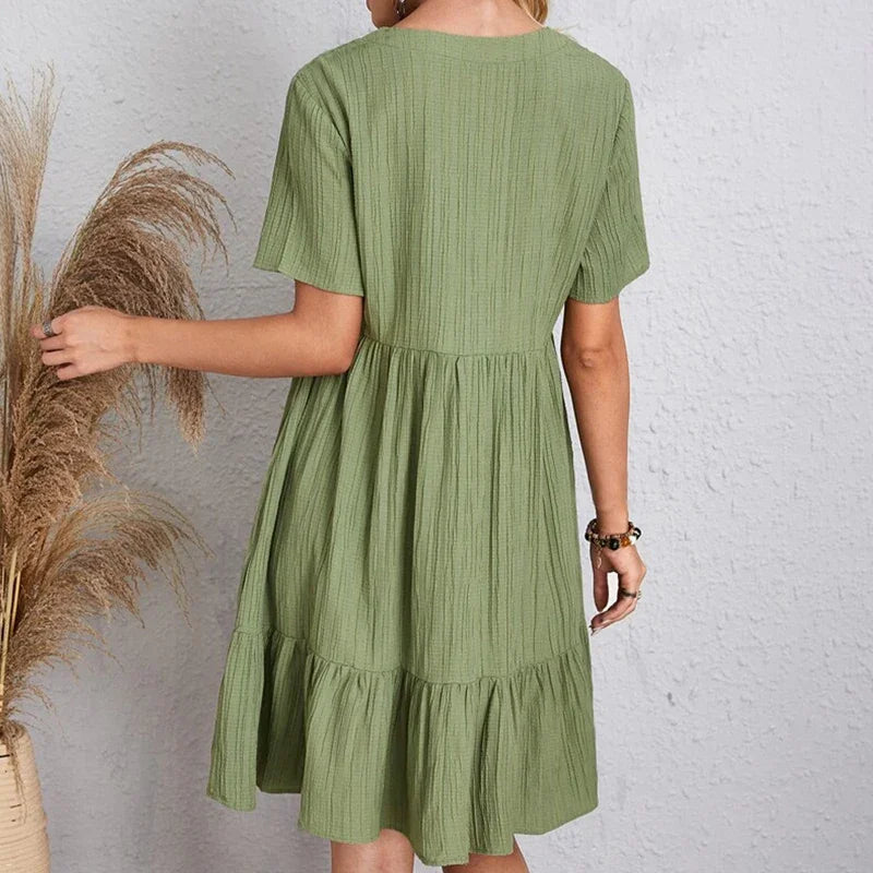 Robe Plissée à Manches Courtes