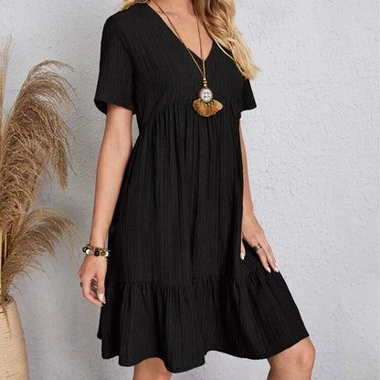 Robe Plissée à Manches Courtes