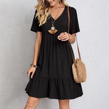 Robe Plissée à Manches Courtes