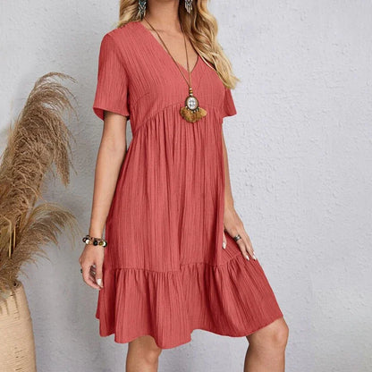 Robe Plissée à Manches Courtes