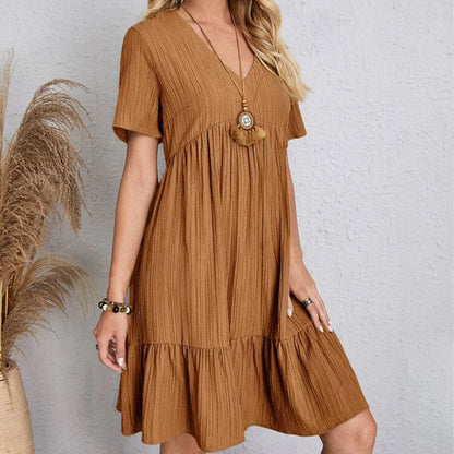 Robe Plissée à Manches Courtes