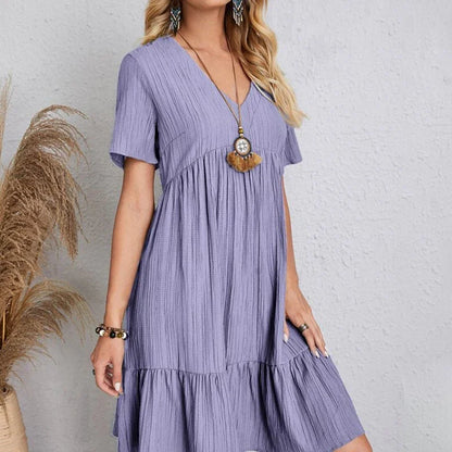 Robe Plissée à Manches Courtes