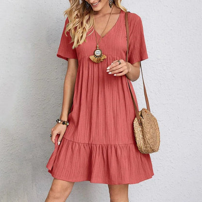 Robe Plissée à Manches Courtes
