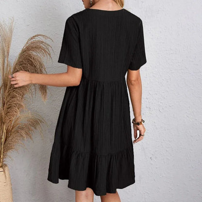Robe Plissée à Manches Courtes