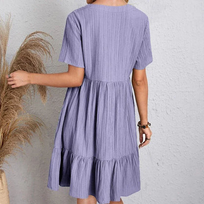 Robe Plissée à Manches Courtes