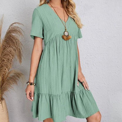 Robe Plissée à Manches Courtes
