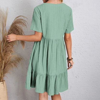 Robe Plissée à Manches Courtes