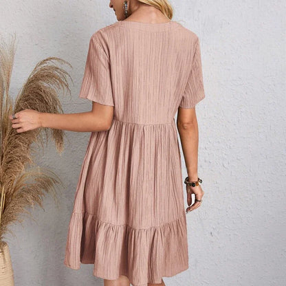 Robe Plissée à Manches Courtes