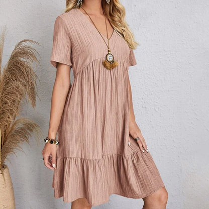 Robe Plissée à Manches Courtes