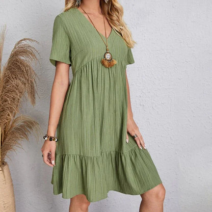 Robe Plissée à Manches Courtes